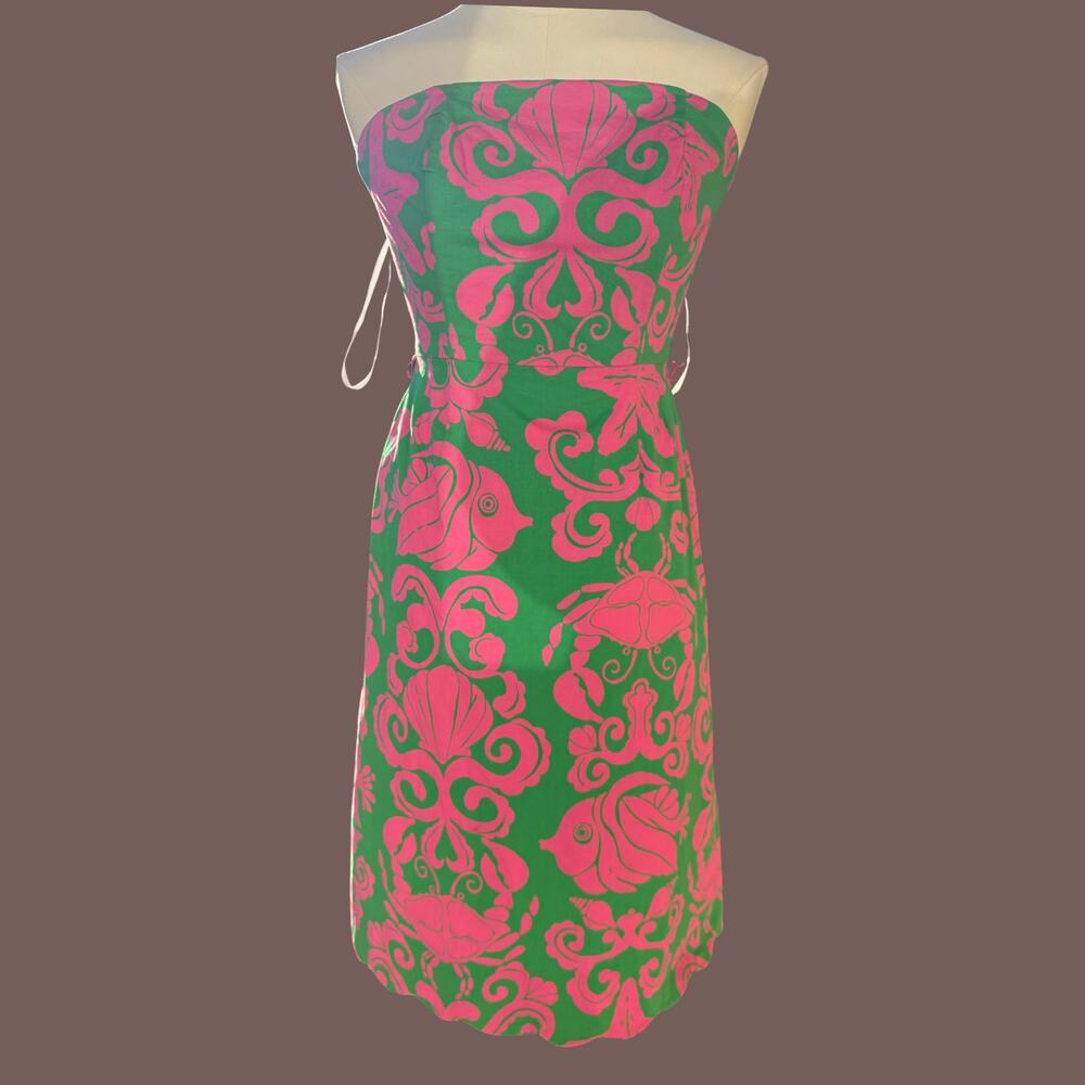 Lilly Pulitzer Strapless Dress | Pink Green Print | Size 0 | Vintage Inspired - Picture 2 of 7